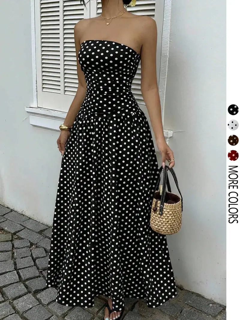 Women's Elegant Chic Fashion Polka Dot Print Halter Dress