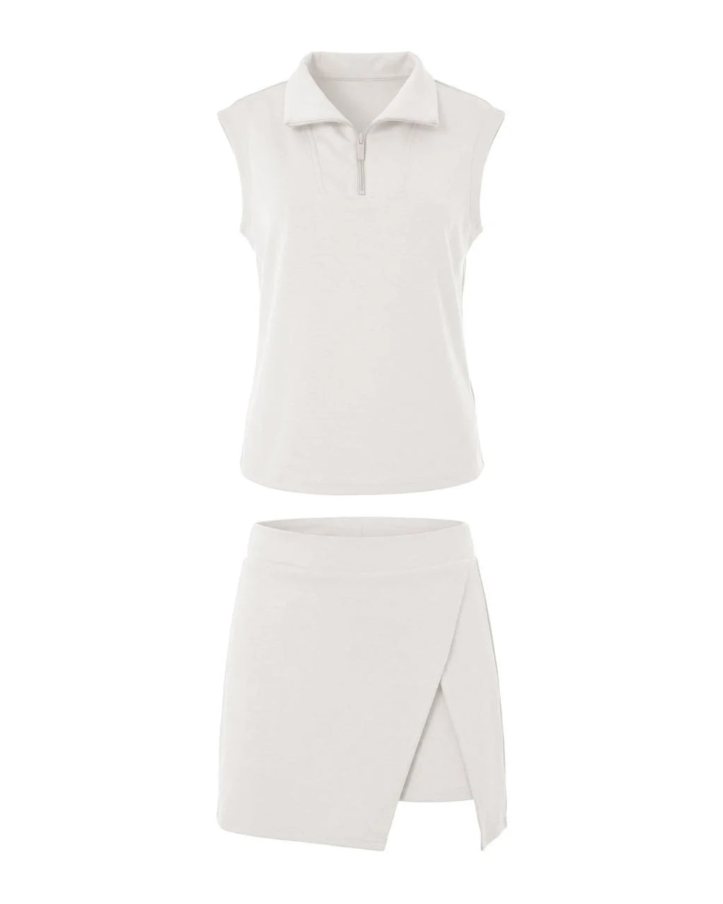 Women’s Summer 2 Piece Skirt Set – Sleeveless Half Zip Tennis Outfit